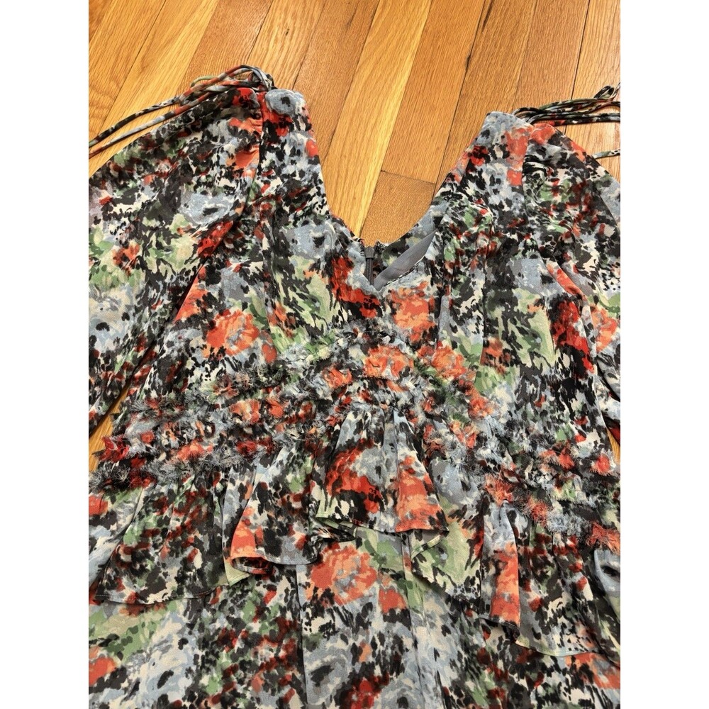 Cinq a Sept Lewis Floral Georgette Mini Dress Tiered Long Sleeve Size 0 - Picture 4 of 9